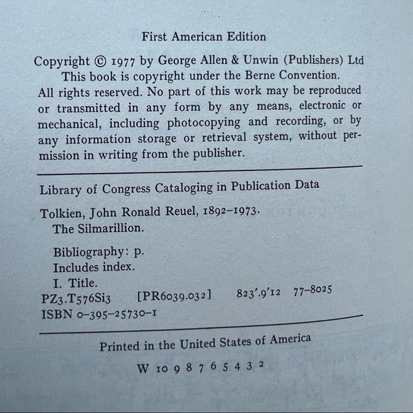 Vintage 1977 1st Printing of J. R. R. Tolkien “The Silmarillion” - Picture 8 of 8